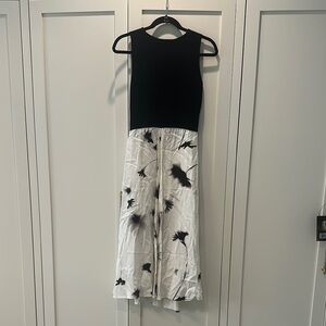 10 Crosby Derek Lam Black & White Sleeveless Midi Dress with Floral Print